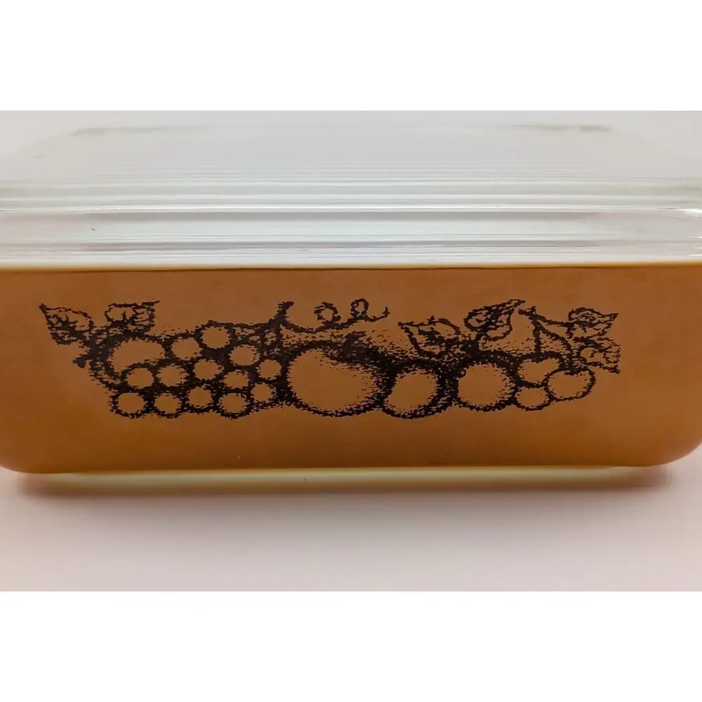 VTG Pyrex #503 “OLD ORCHARD” 1.5 QT Refrigerator Casserole Dish RIBBED LID